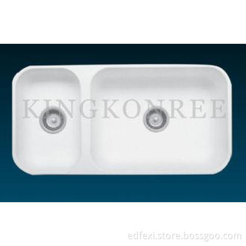 High Grossy Square Solid Surface Kitchen Sinks Double Sink